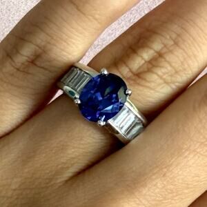 sterling silver oval-cut amethyst & baguette cz ring size 6